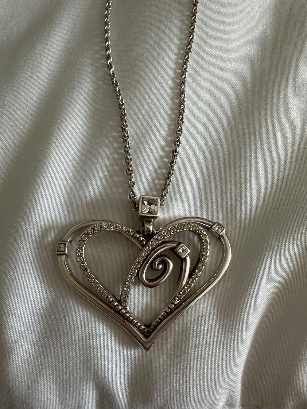 Brighton Silver-Tone Open Heart Pendant Necklace with Crystal Accents